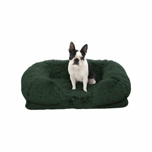 Shaggy Faux Fur Orthopedic Memory Foam Sofa Dog Bed With Bolster Eden – Green – Medium Beds