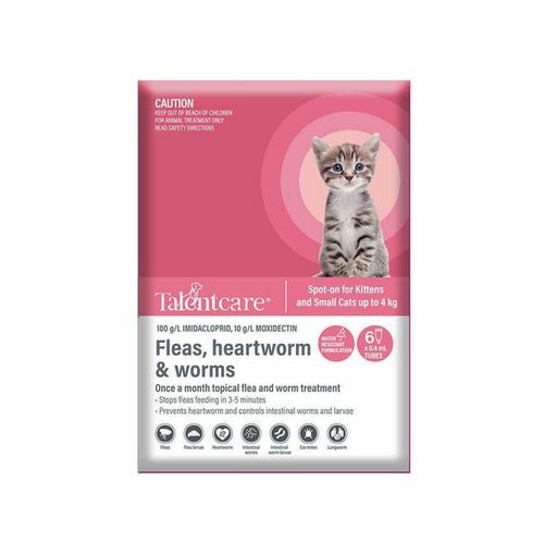 Talentcare Pet Spot-On Worm Treatment For Kitten/Cats Up To 4Kg – 6Pc Cats