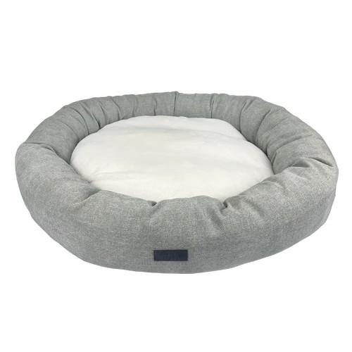 Taupe Large Oval Pet Bed With Removable Covers And Faux Fur Trim Cushion Beds