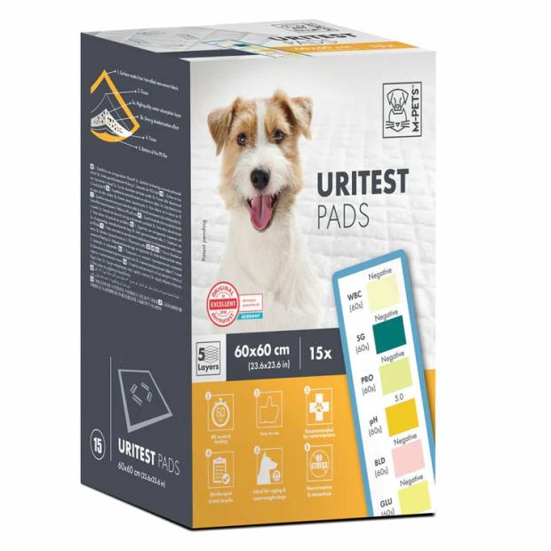 Uritest Training Pads 60*60 Cm-15 Pads With Uritest Strips Dogs