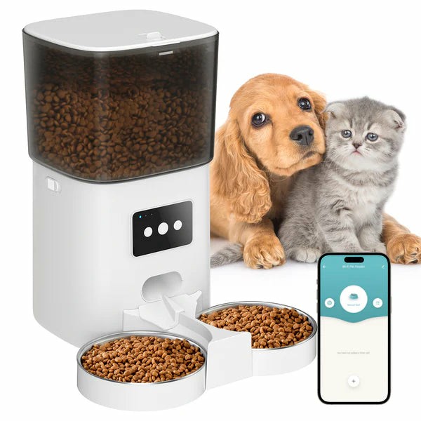 Wifi Double Bowl 6L Automatic Pet Feeder Bowls And Feeders