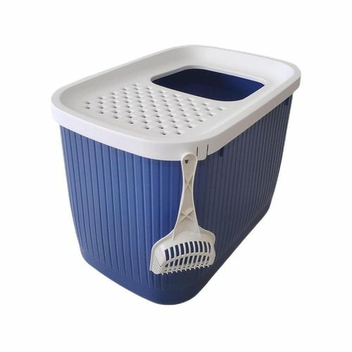 Xxl Top Entry Cat Litter Box No Mess Large Enclosed Covered Kitty Tray Dark Blue Cats