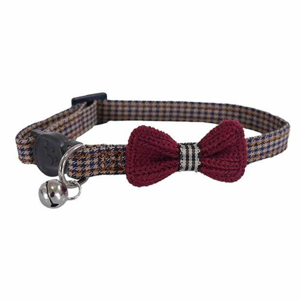 Designer Burgundy Bow Dogtooth Cat Collar Cats