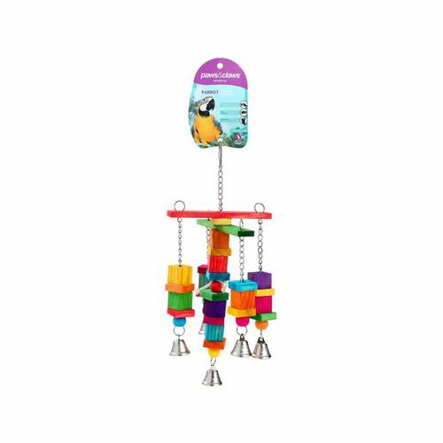 Paws And Claws Parrot Large Wood + Rope Toy W/ Bell 35X15Cm Birds